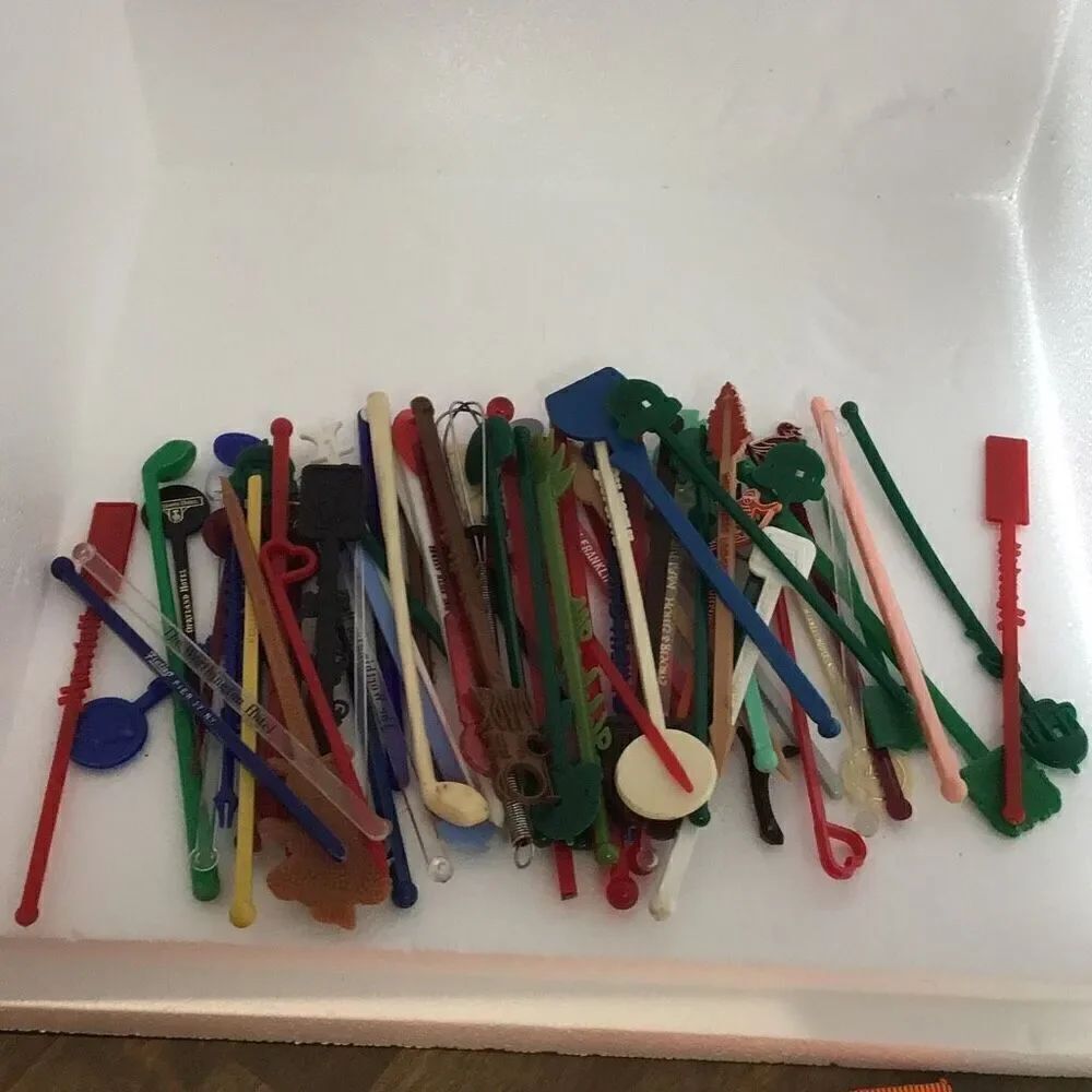 70 vintage swizzle/stirring sticks, including Greenbrier, top of the mark Disney
